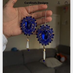 Blue and Gold Beaded Earrings
